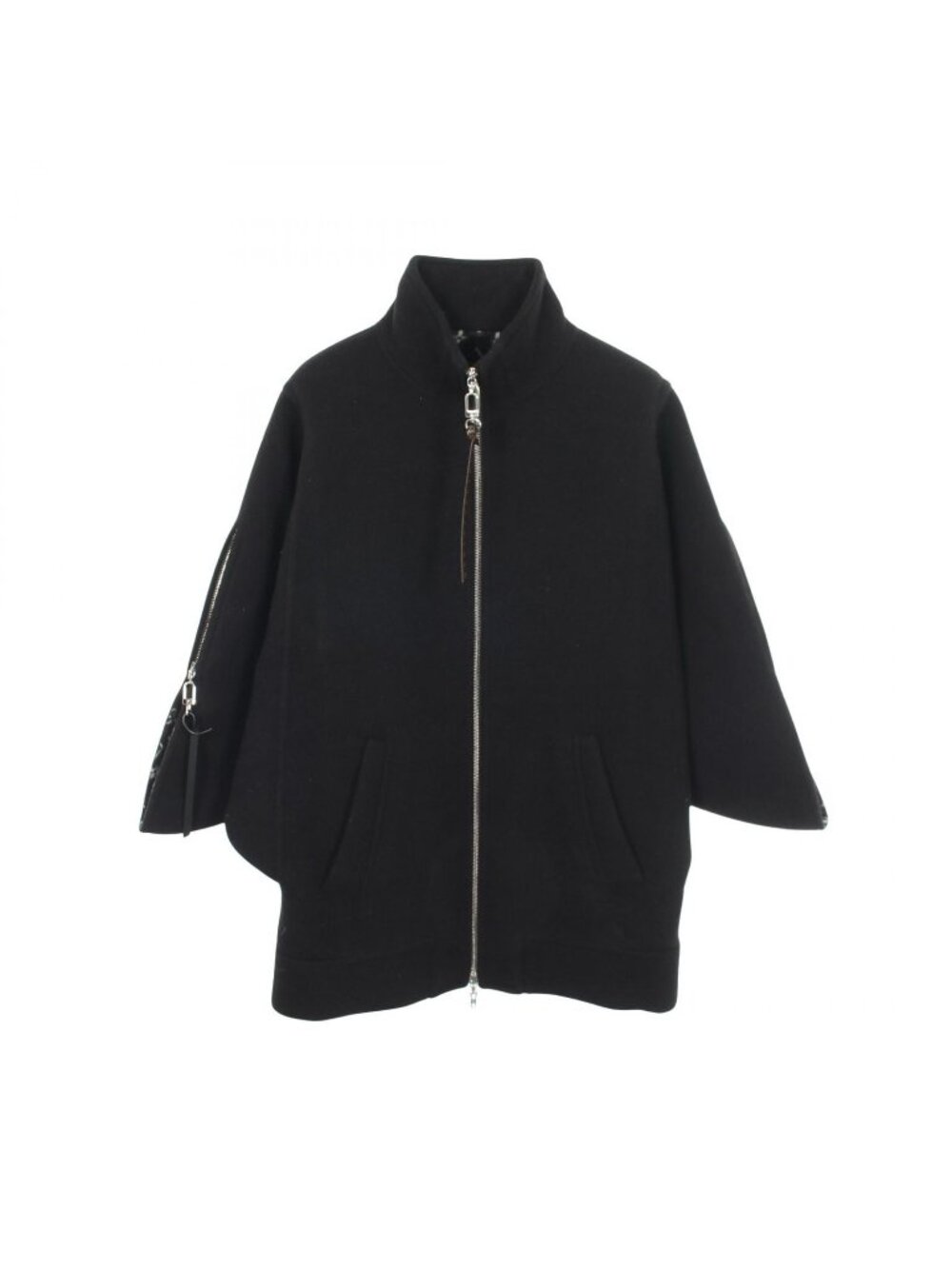 Louis Vuitton Lining Monogram Stand Collar Dolman Sleeve Wool Silk Coat